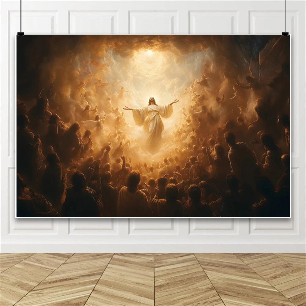 Jesus Christ Ascending in Heaven Backdrop Believer Clouds Christmas Divine Party God Bless Church Baptism Photography Background