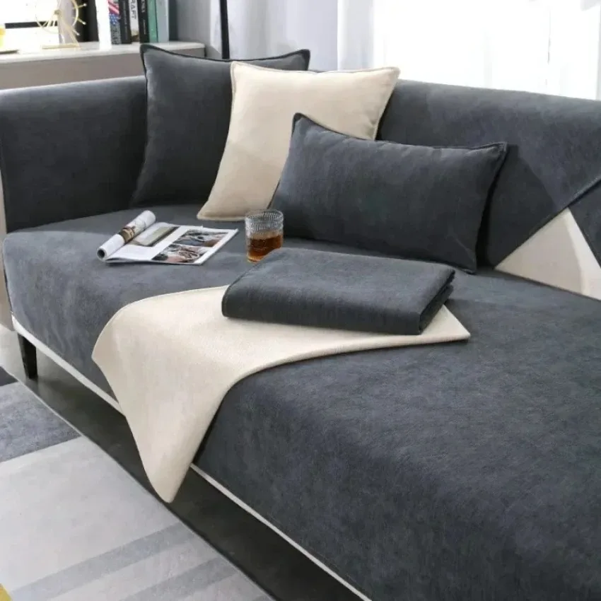 Simplized Solid Chenille Sofa Cover for Living Room Non-Slip Sofa Cushion Cover Four Seasons Universal Couch Protector