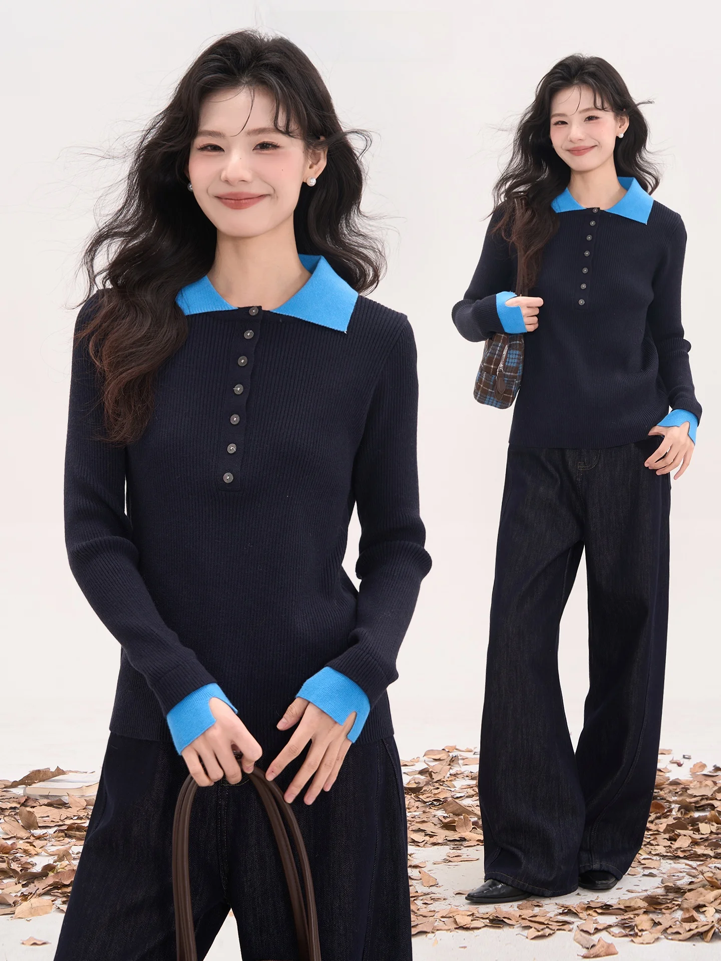 

Heme Knitted Long Sve irt Women's Winter Casual Sle Turn-down Collar f-buttoned Striped Top Warm Soft Fabric