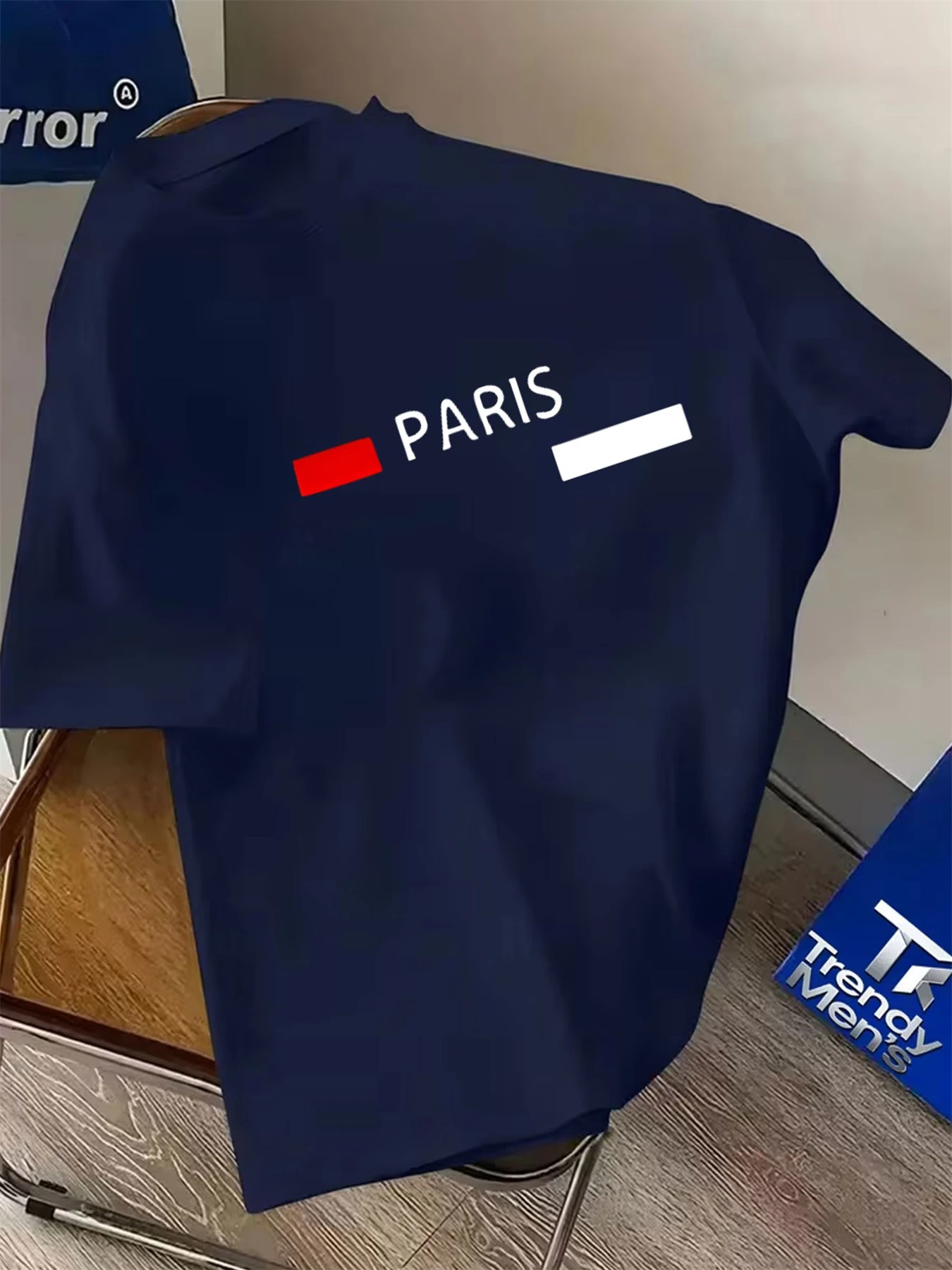 Men Casual O‑Neck Short Sleeve T‑Shirt City Letter Art Print Red White Geometric Block Graphic Summer Loose Black Tee Tops