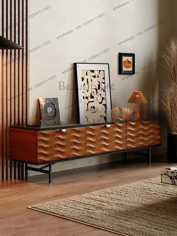 French light luxury solid wood TV cabinet small apartment simple antique creative water ripple living room floor cabinet