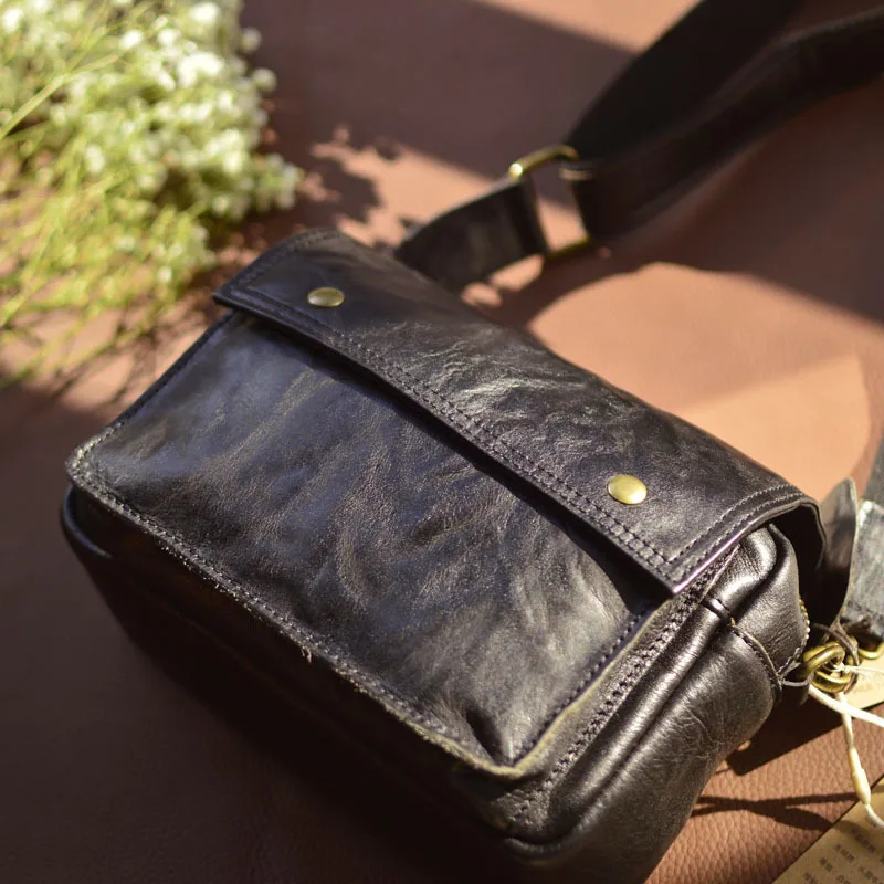 Męska skórzana torba crossbody wierzchnia warstwa skóry bydlęcej mała torba ręcznie robiona w stylu retro na co dzień torba pozioma torba na ramię