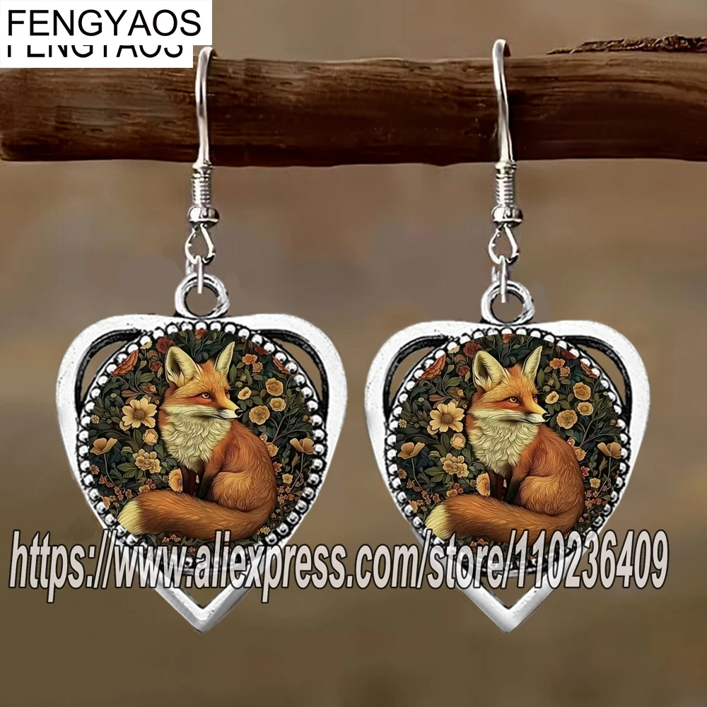 Vintage Floral Animal Drop Earrings for Women Squirrel, Deer, Rabbit, Fox Designs Heart Earring