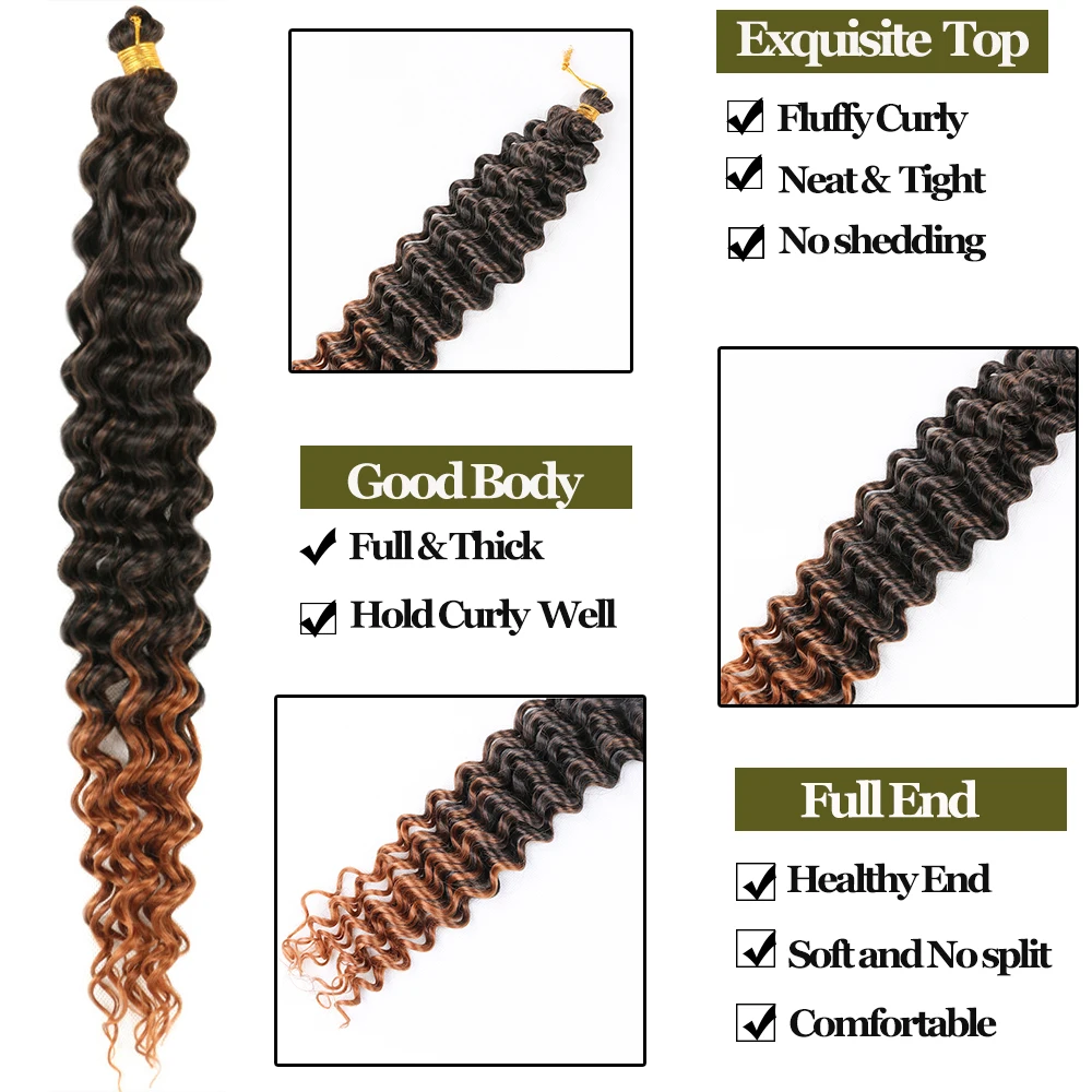 Full Star-Water Wave Crochet Tranças Cabelo, Onda Profunda Trança, Extensões Curly Sintéticas, 1-9Packs, 20"