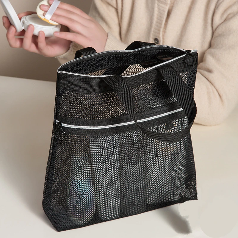 

Double-layer Hollow Portable Makeup Pouch Black Polyester Mesh Cosmetic Bag Toiletry Storage Supply 2023 Bags for Women Girls
