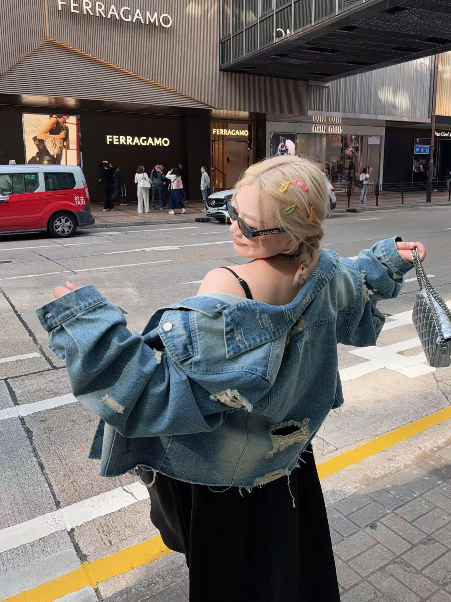 

Du Home Design Large Size Vintage Worn-out Denim Jaet for Women Early Spring Casual Loose Fit ort Outerwear