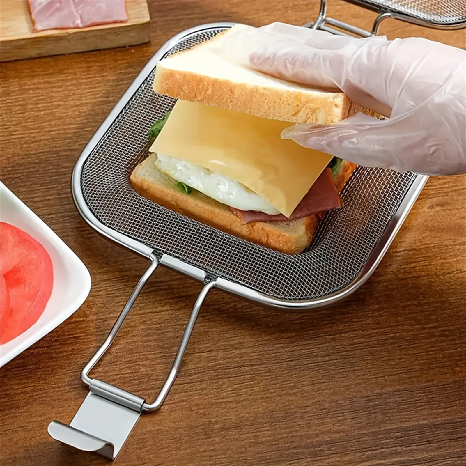 Stainless Steel Sandwich Roasting Net Sturdy Durable Sandwich Clip Sandwich Racks for Toaster Sandwich Accessory
