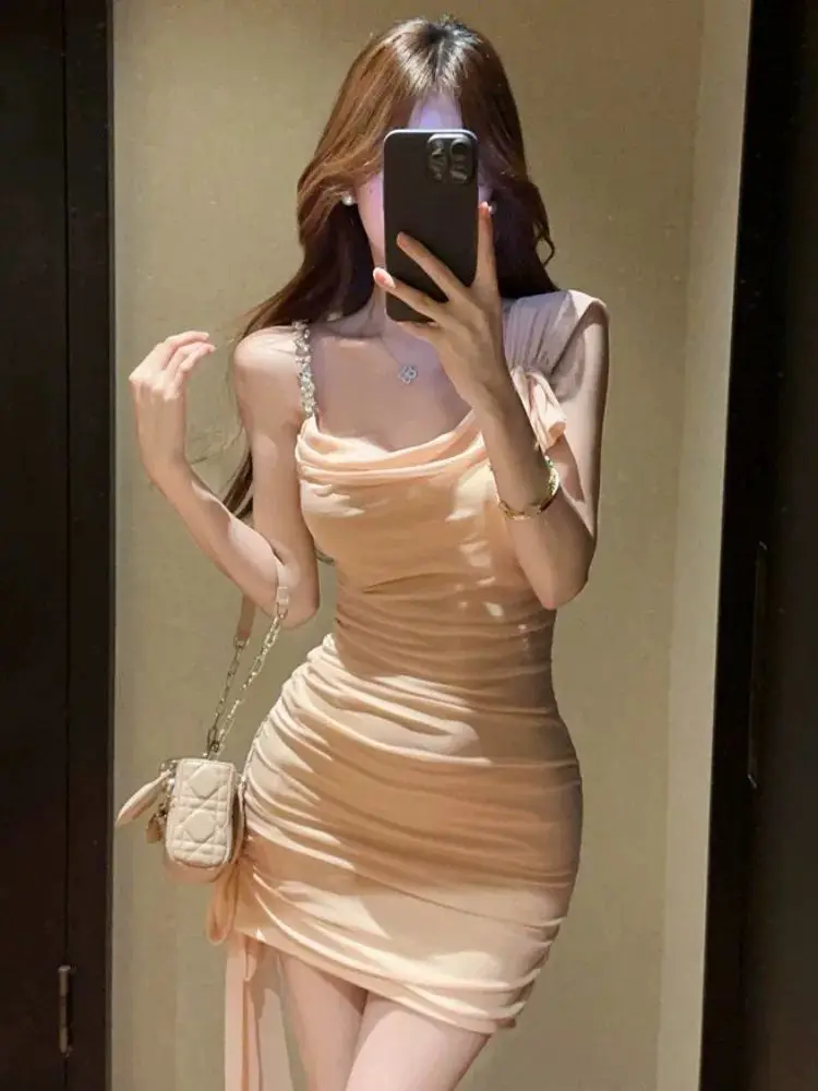 

Sexy Swinging Collar Irregular Design Strap Dress Women Summer Sweet and Spicy High End Slimming Hip Wrapping Short Skirt