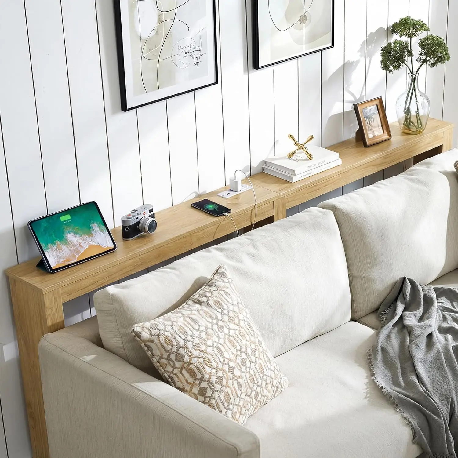 

Long Console Table with Outlets and USB/Type-C Ports, Narrow Sofa Table for Living Room or Hallway