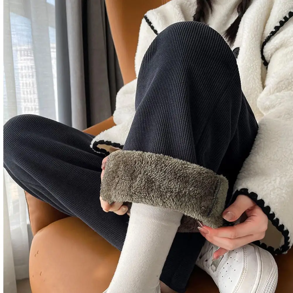 Winter Wide Leg Pants Women Autumn Plush Pants Women Extra Thick Lamb Fleece Warm Straight Korean Pants Joggers Women