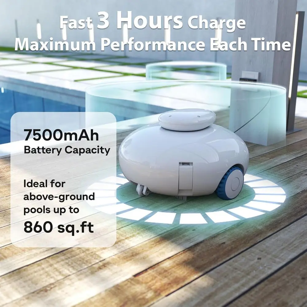 Pool Vacuum Cleaner for Above Ground/Inground Pools - 7500mAh Battery, Lightweight, 140mins Runtime, Powerful Suction