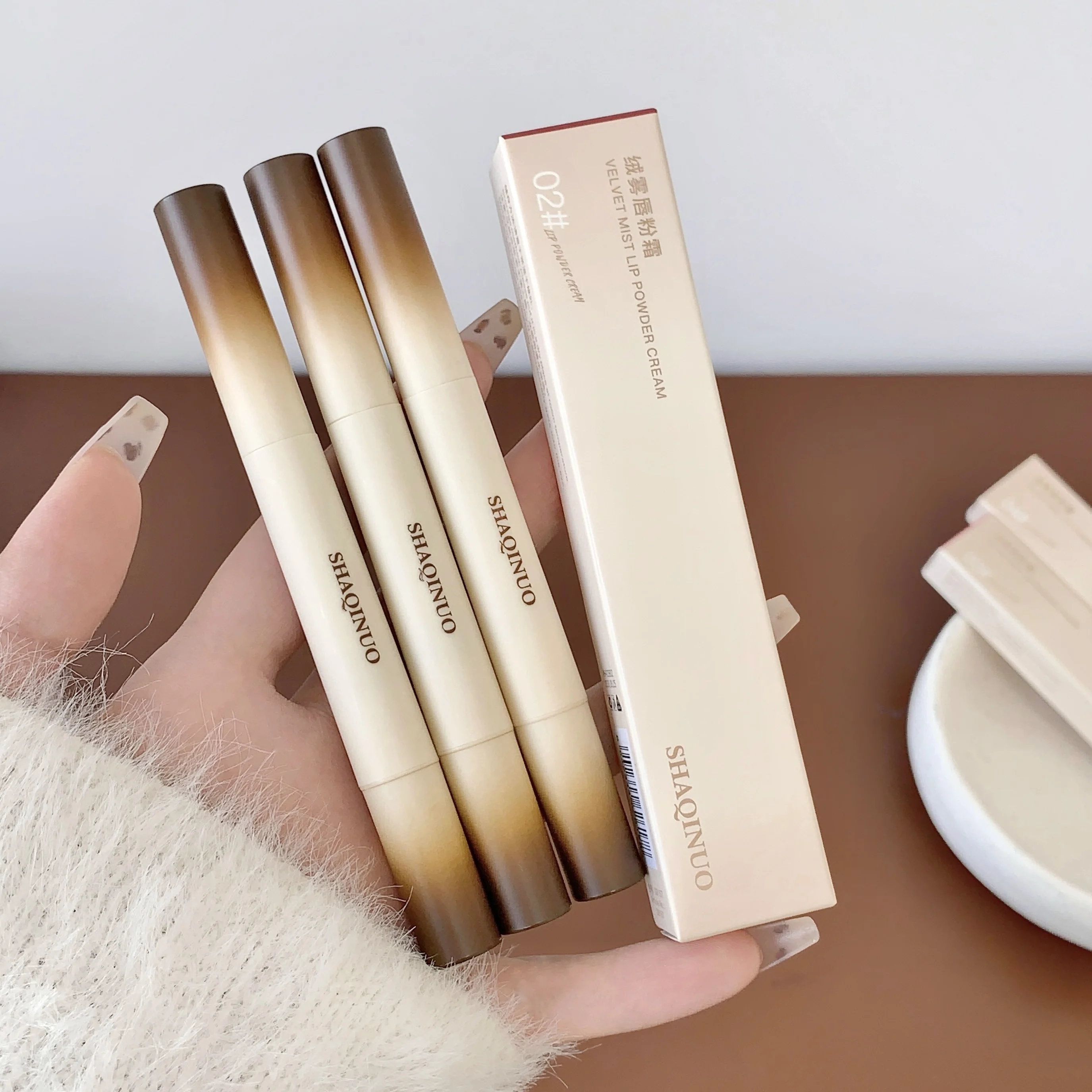 SHAQINUO Velvet Soft Lip Glaze Matte Lipstick Cream Fluffy Brush Head Long-lasting Whitening Lip Cream Waterproof Lip Mud