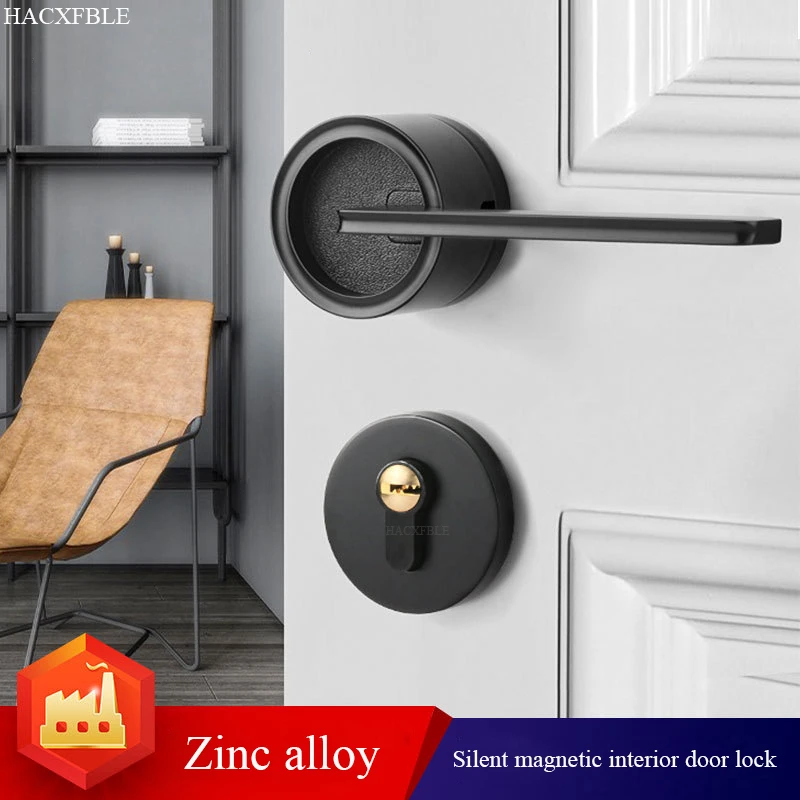 

Minimalist Interior Bedroom Door Handle Lock Black Nordic Silent Zinc Alloy bathroom/Study Mechanical Split Handle Door Lock