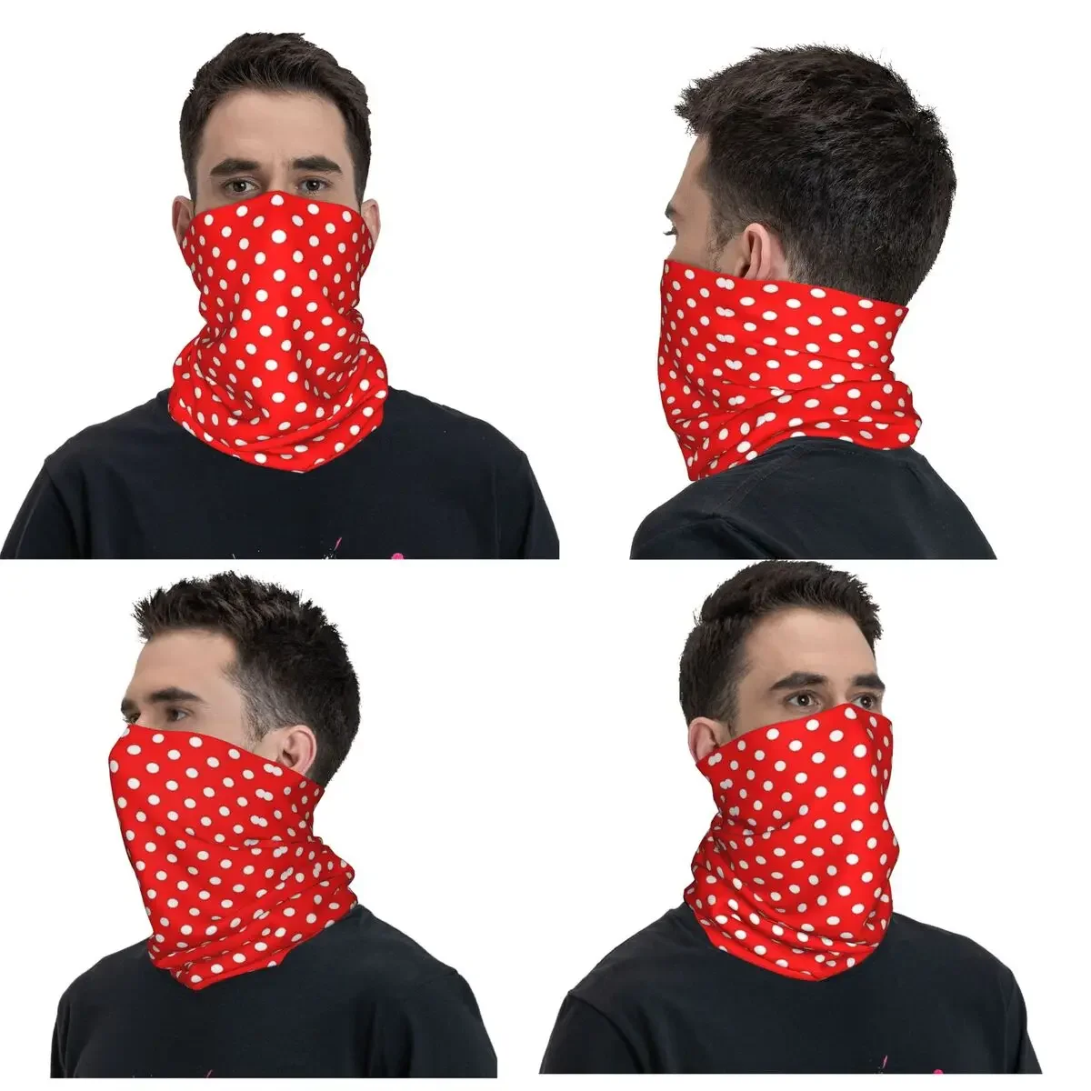 Foulard bandana rouge à pois pour adulte, masque rond imprimé, écharpe de cyclisme multi-usage, unisexe, hiver