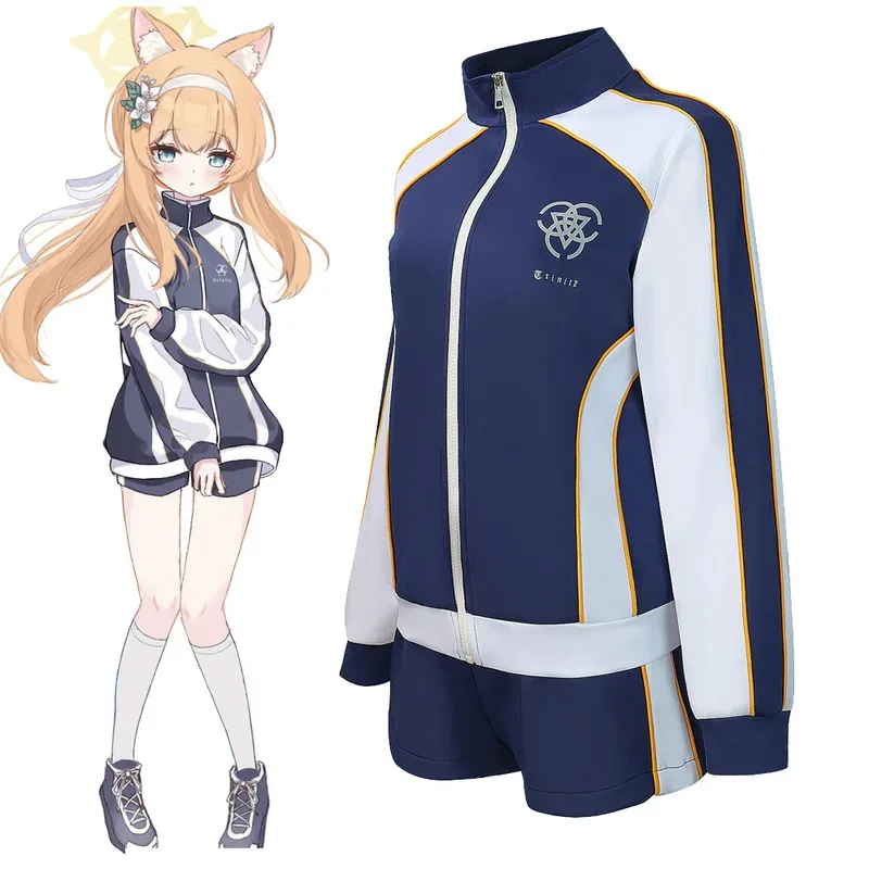 Anime Game Archive Iochi Mari Cosplay Costume Gymnastics School Sports Casual Clothing Blue Coat Long Sleeved Shorts COS kn.7