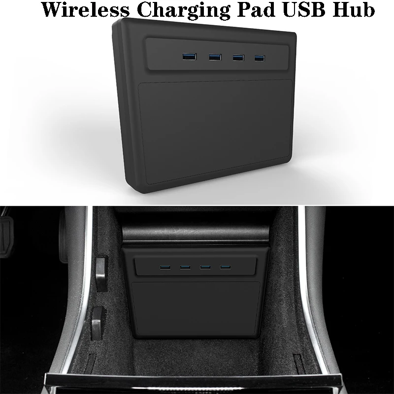 For Tesla Model 3 Y Wireless Charging Pad USB Hub Memory Storage Accessories 5/6 Ports SSD Disk Sticks Center Console Kit