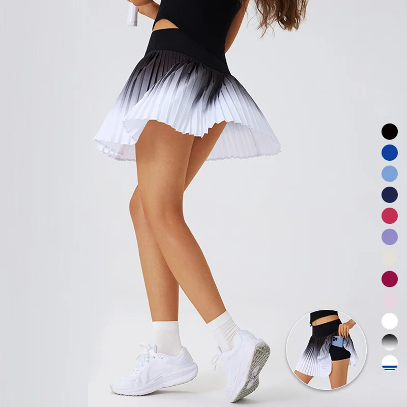 

Aiithuug Gradient Ramp Pleated Tennis Skirt with Shorts Ombre Print High Waisted Mini Athletic Golf Workout Sport Skorts Golf