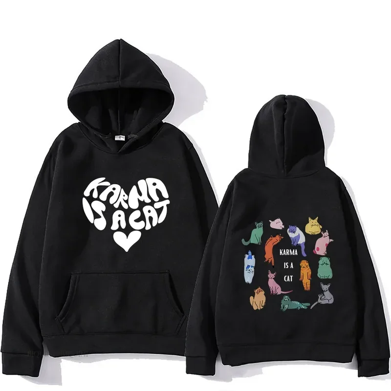 The Eras Tour Karma Is A Cat Multicolor Animals Anime Graphic Hoodies Men Korean Harajuku Sweatshirts 90s Cartoon Clothes