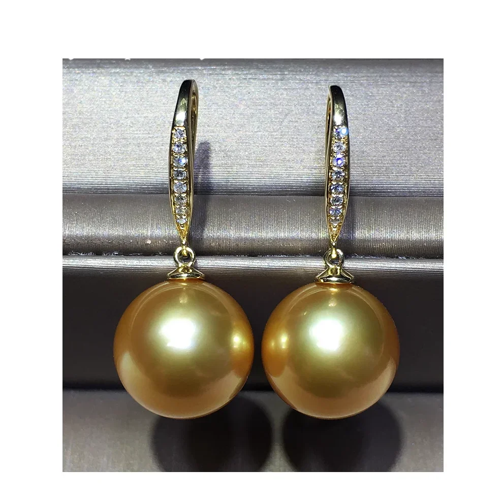 

Charming 10-11mm South Sea Genuine Natural Gold Pearl Dangle Earring 925 Sterling Silver