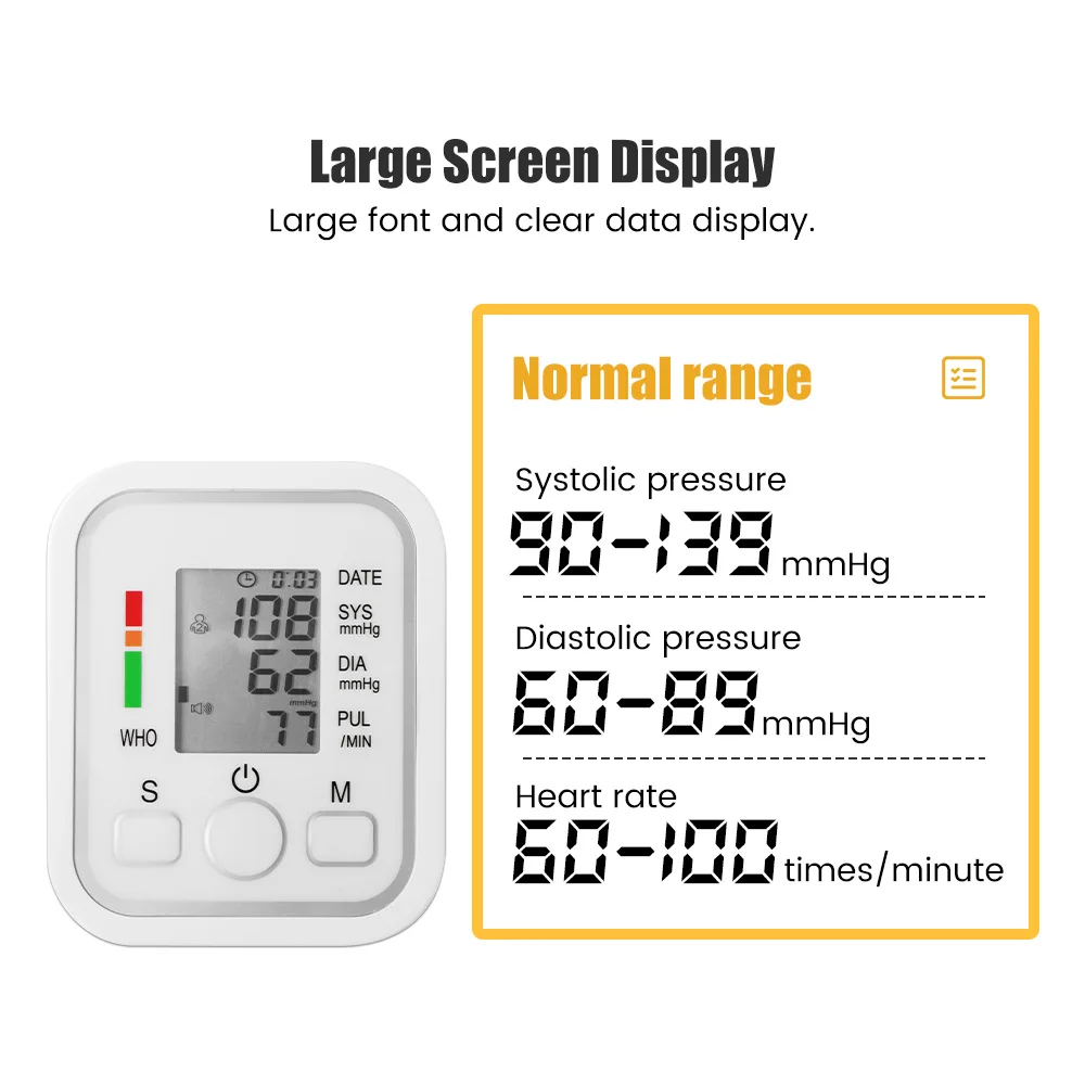 Portable Upper Arm Blood Pressure Monitor LCD Digital Arm Hematomanometer Medical BP Sphygmomanometer Pressure Meter Tonometer