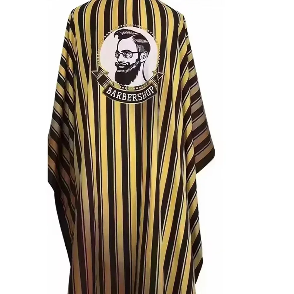 Barber Printed Hair Cutting Cape Yellow Black Striped Waterproof Salon Cape for Men Hair Styling Professional Barber Tool