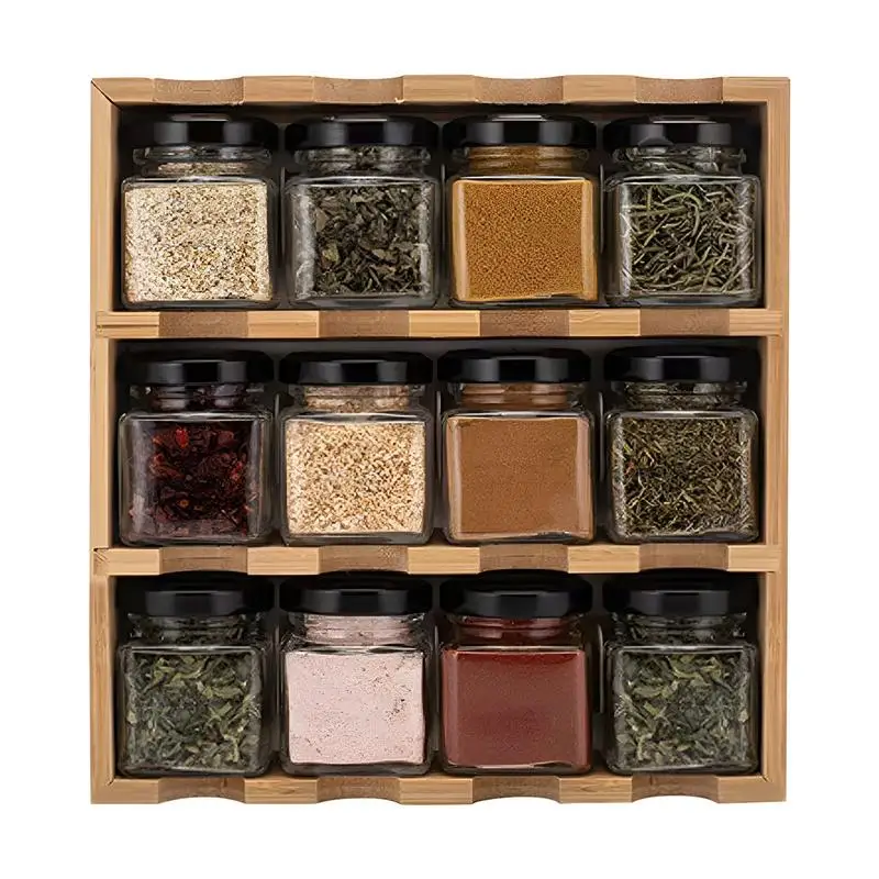 

Seasoning Rack Organizer Seasoning Rack 3 Tier Shelf Wooden Seasoning Organizer Seasoning Shelf 12 Grid Condiment Rack Storage