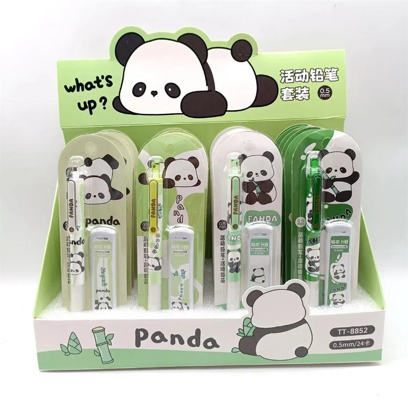 24 set/lot Kawaii Panda Mechanical Pencil Cute 0.5mm Drawing Writing Automatic Pen School Office Supplies