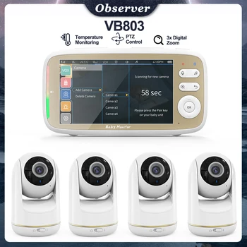 VB803 Babyphone 5 Zoll 720P Babysitter-Kamera mit größerer Anzeige und 3-fachem Zoom 330 °   Pfanne 135 °   Neigbares 2-Wege-Audio-Nanny-Panel mit Nachtsicht