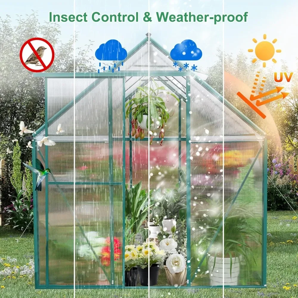 Polycarbonate Greenhouse Kit, 10x6 ft Heavy Duty Outdoors Durable Green House with Double Vent Window Lockable Door