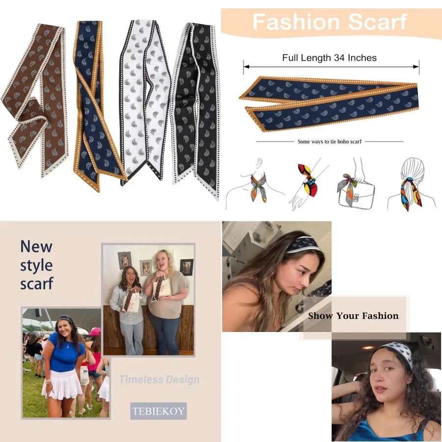 4 قطعة الأوشحة الموضة للنساء متعددة الوظائف بوهو الأوشحة Headbands وشاح من الساتان لحقيبة إكسسوارات الشعر مثالية ل عادية O