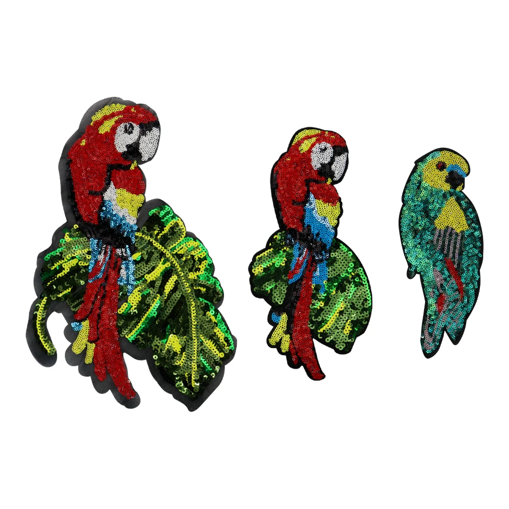 Paillettes perroquets oiseau faune Patch bricolage pour veste Polo t-shirt sacs à dos Applique coudre sur Applique emblème brodé 2 pièces