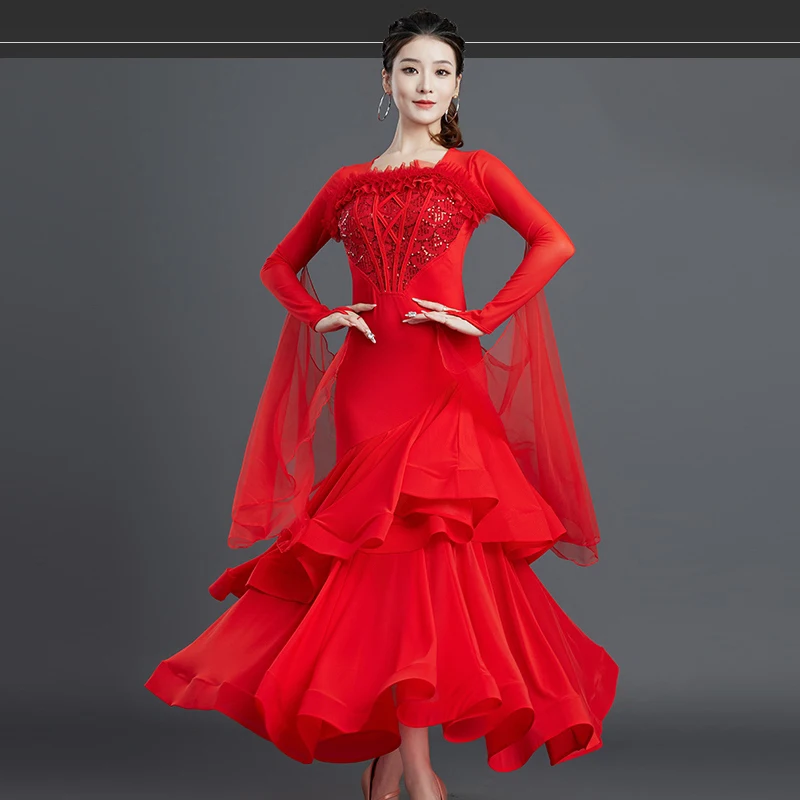 

Modern Ballroom Dance Dress Women's Professional Competition Performance Costume Waltz Friendship Dance Practice Dresses XH2377