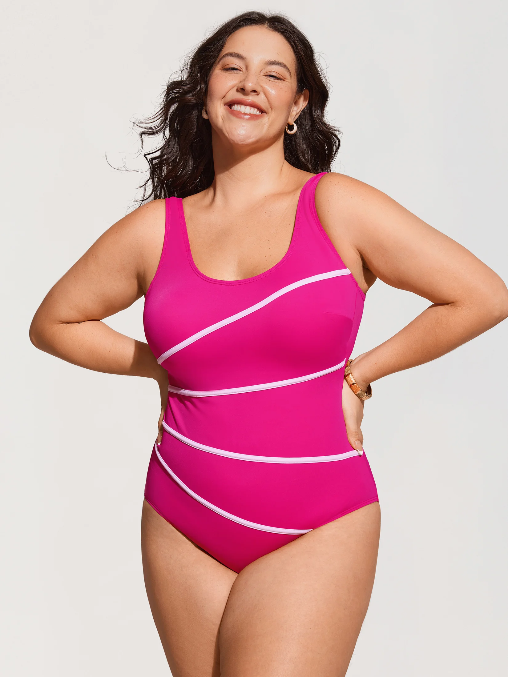 DELIMIRA-Maillot de bain rayé une pièce, grande taille, modeste, pour femmes