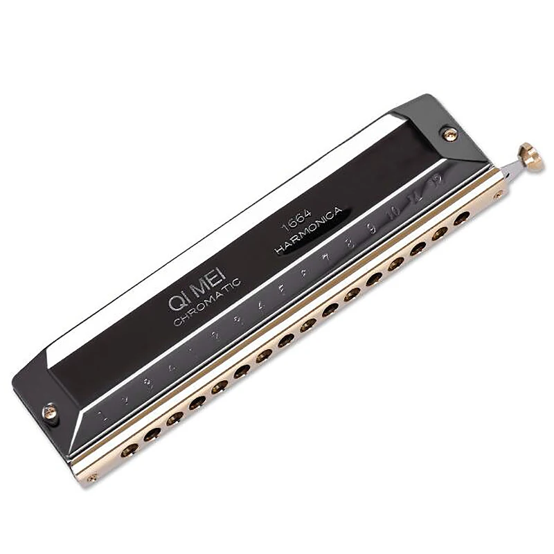 QIMEI Professional Chromatic Harmonica 16 Hole 64 Tone Key of C Round Mouthpiece Mouth Organ for High-End Performers