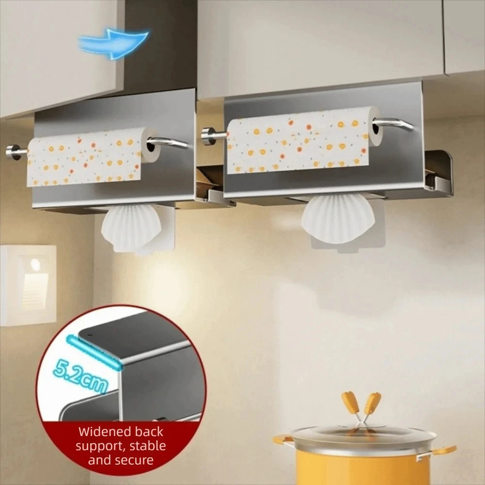 Multifunctional Kitchen Paper Towel Holder No Drilling Adhesive Storage Rack With Plastic Wrap Cutter For Cabinet Door