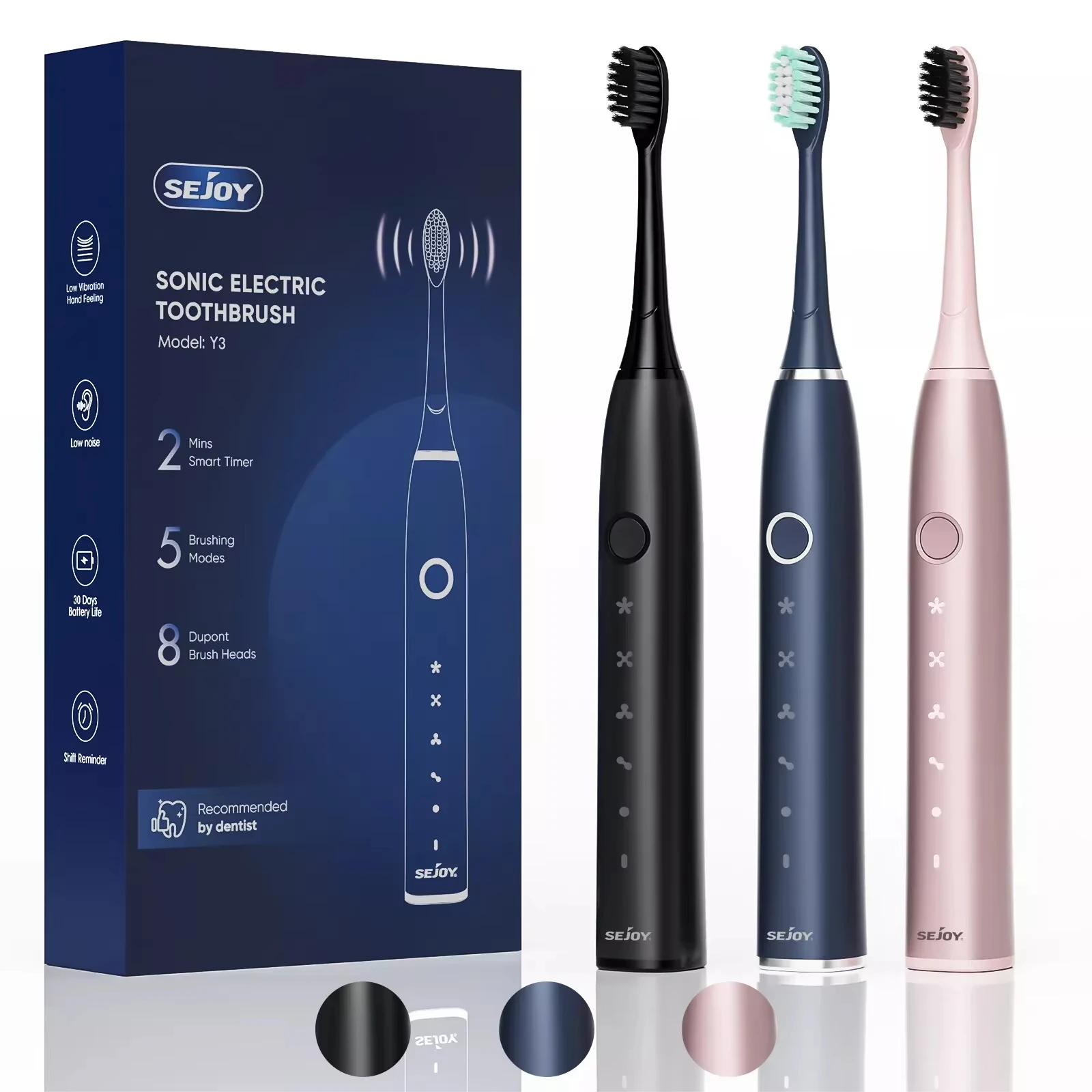 SEJOY Electric Toothbrush for Adults Rechargeable 5 Modes With 8 Replacement Brush Heads