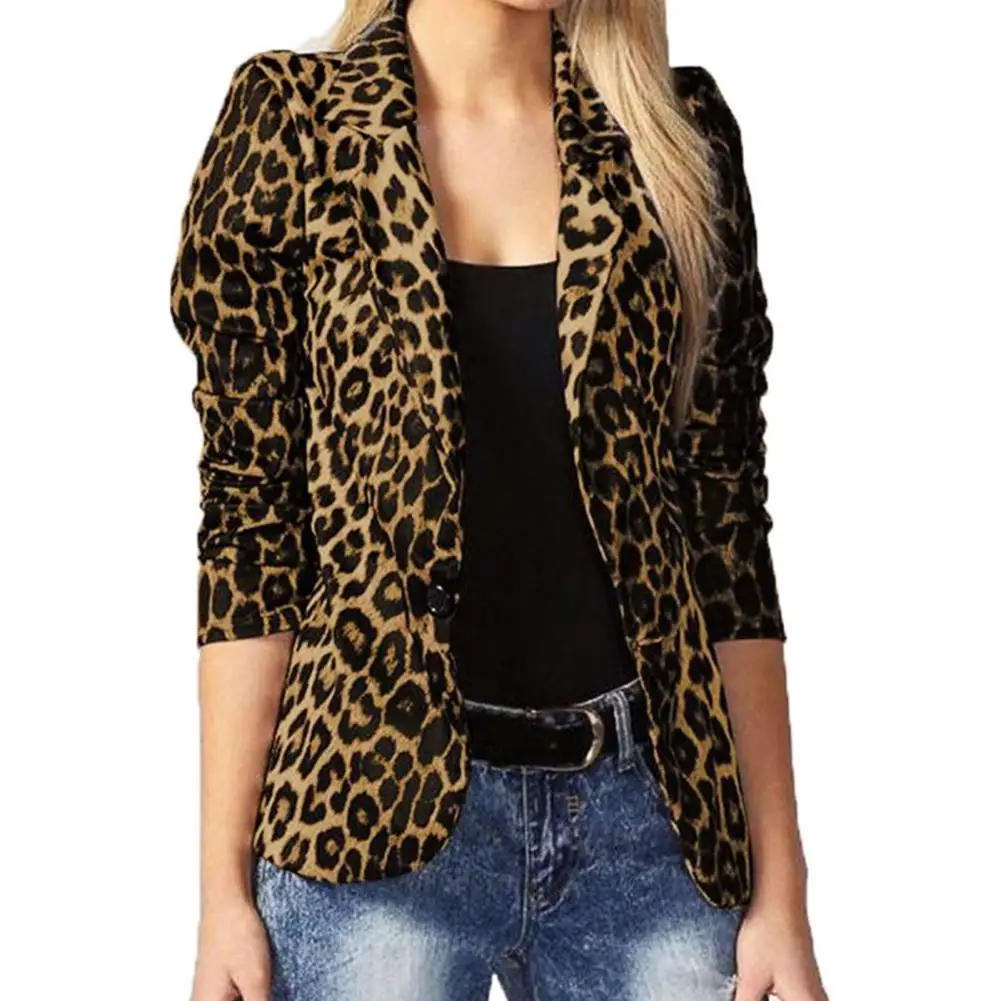 Women OL Blazer Fashion Ladies Office Suits Button Up Outwears Oversized 2024 Spring Summer Female Leopard Lapel Coats