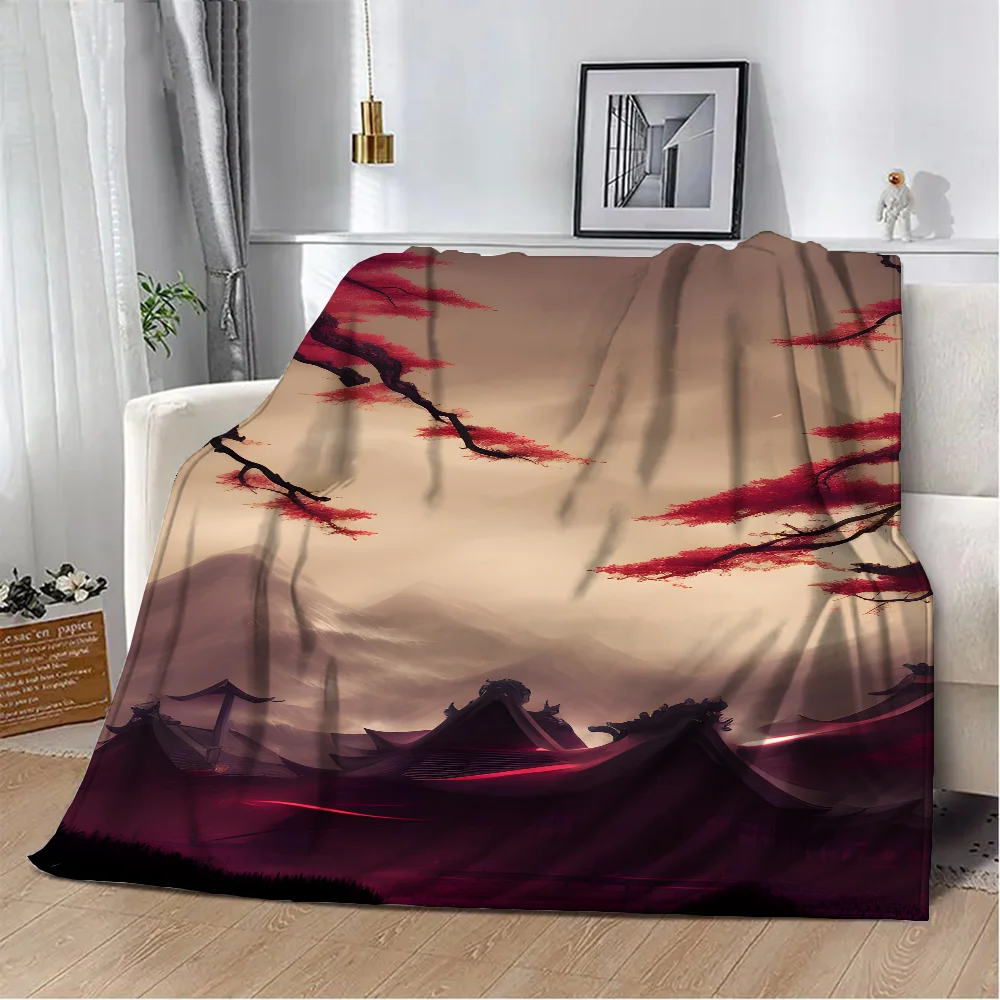 Japanese Landscape Painting Summer Blanket King Size Luxury Throw Blankets Sofa Decoration Warm Blankets for Cold Home Interior