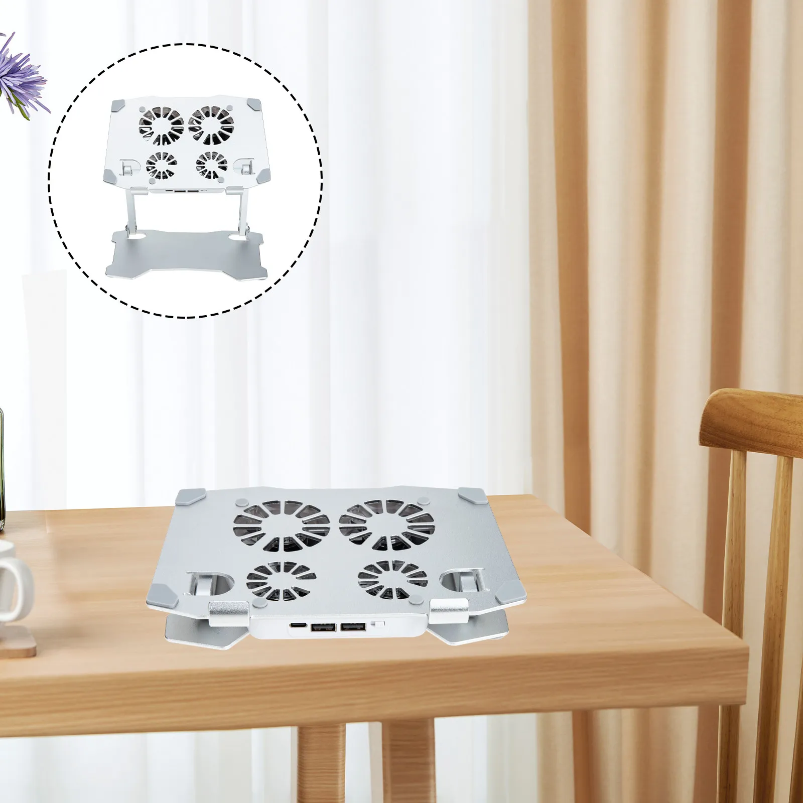 Laptop Cooling Stand 4 Cooling Fans Silent Motor Adjustable Laptop Holder 180 Degree Rotatable Computer Stand Dual USB Ports