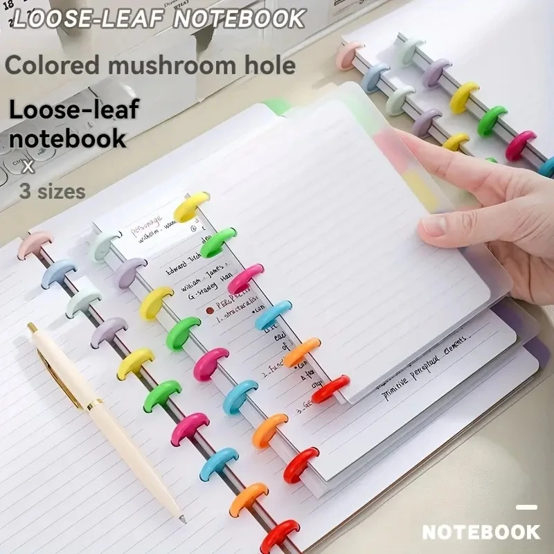 Farbiges Pilzloch-Notizbuch mit Loseblättern | A5/A6/B5 Größen | Wiederverwendbares Nachfüllbares Ringbuch-Notizbuch für Schule & Büro – Detail 1