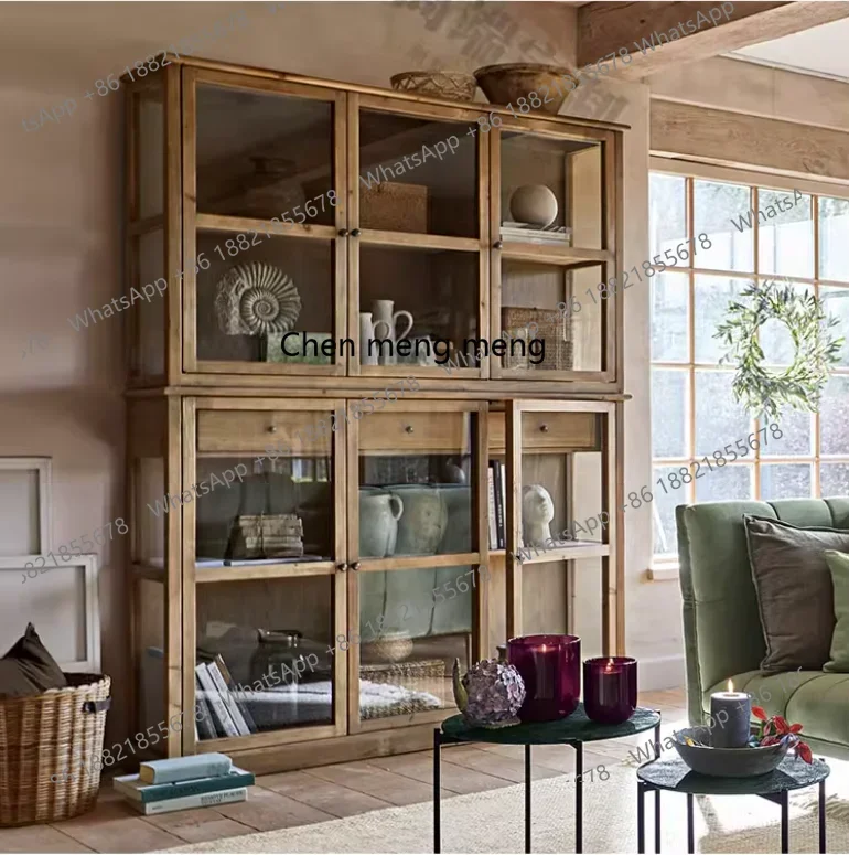 

Новое поступление, французский сельский обеденный боковой шкаф из цельного дерева, стеклянный винный шкаф для гостиной, высокий buc для хранения в американском стиле ретро