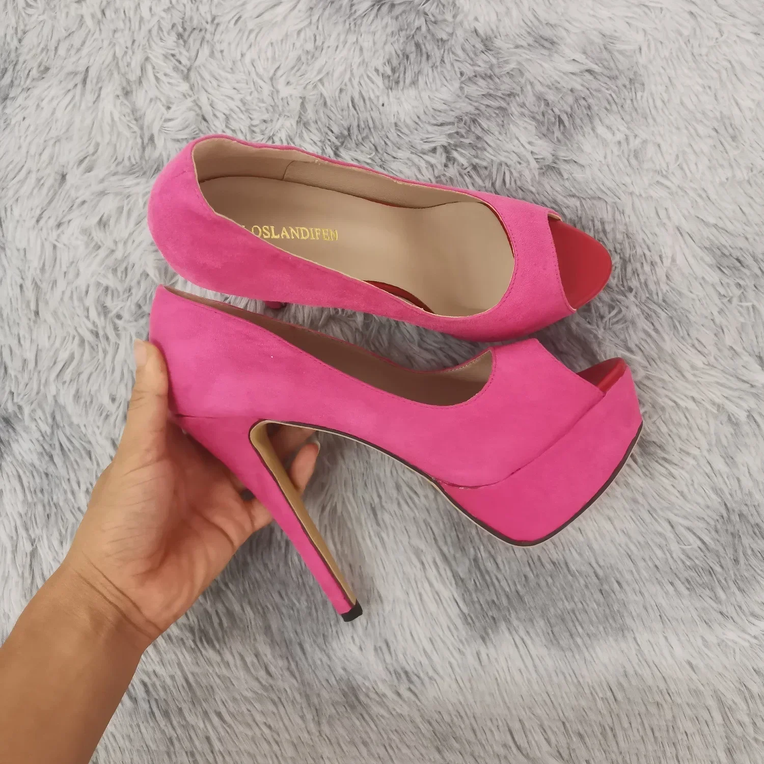 

2025 женские туфли-лодочки, новая мода, 14 см, пикантные туфли на высоком каблуке с открытым носком, бархатная платформа, тонкий каблук, женские вечерние танцевальные красные свадебные женские туфли