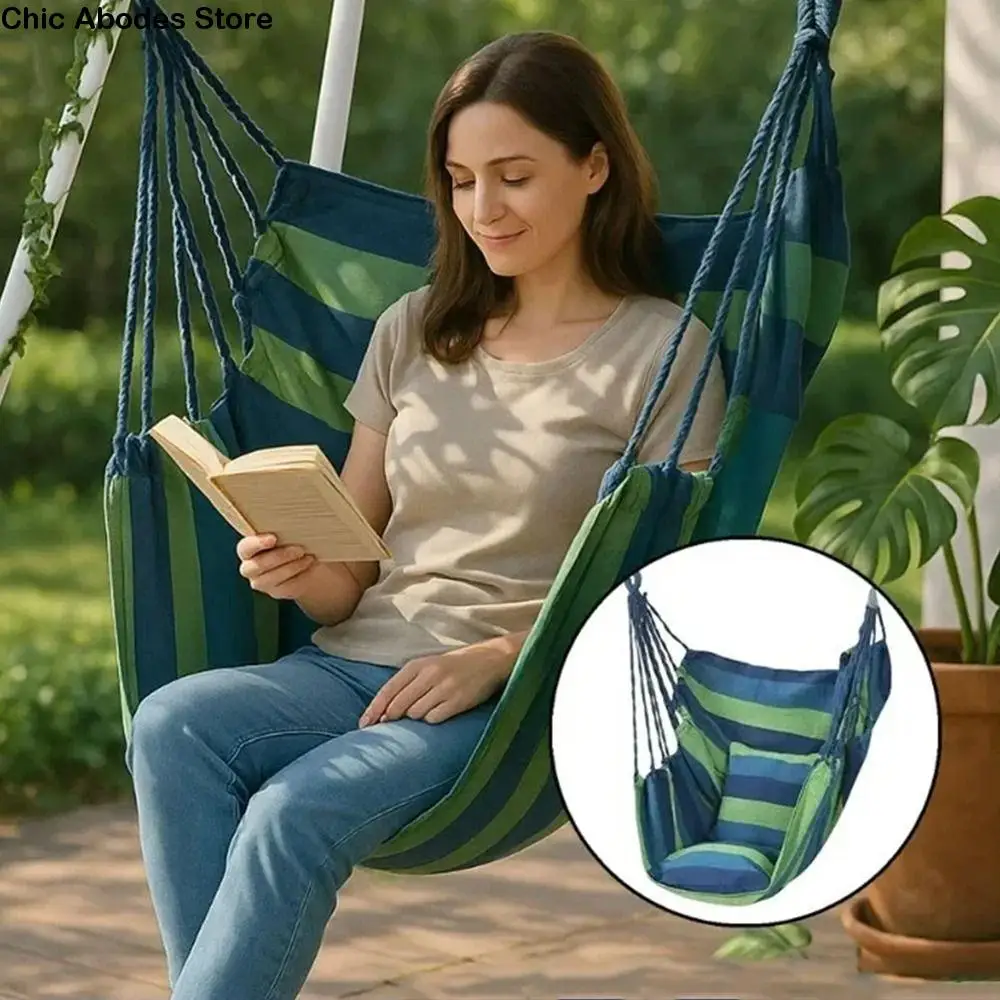 

Comfortable Dormitory Hammock Chair Thicken Colorful Stripe Outdoor Hanging Chair Handwoven Soft Garden Swing Chair Dormitory