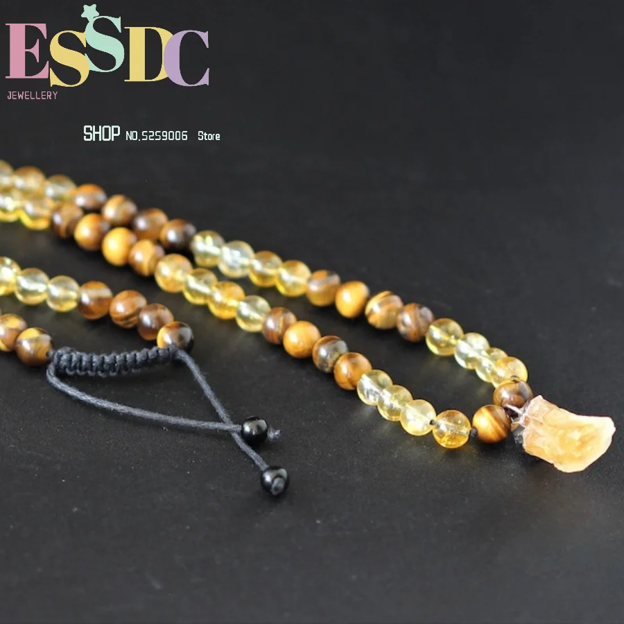 Men's Natural Citrine Beaded Tiger Eye Necklace Tassel Neck Jewelry Balance Energy Enhance Aura Mascot Jewelry