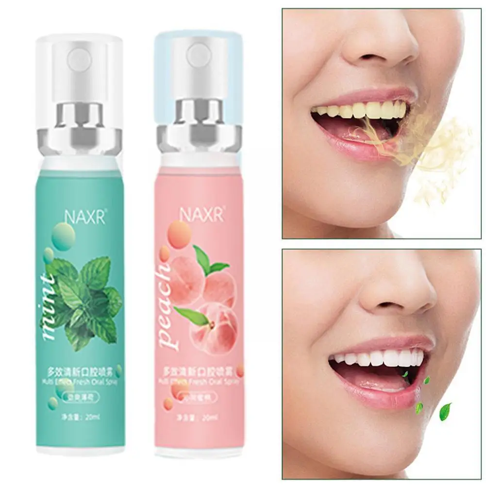 1pcs Fruity Breath Peach Mint Breath Freshener Spray 20ml Halitosis Refreshing Odor Treatment Care Mouth Liquid Spray Fresh C7O3