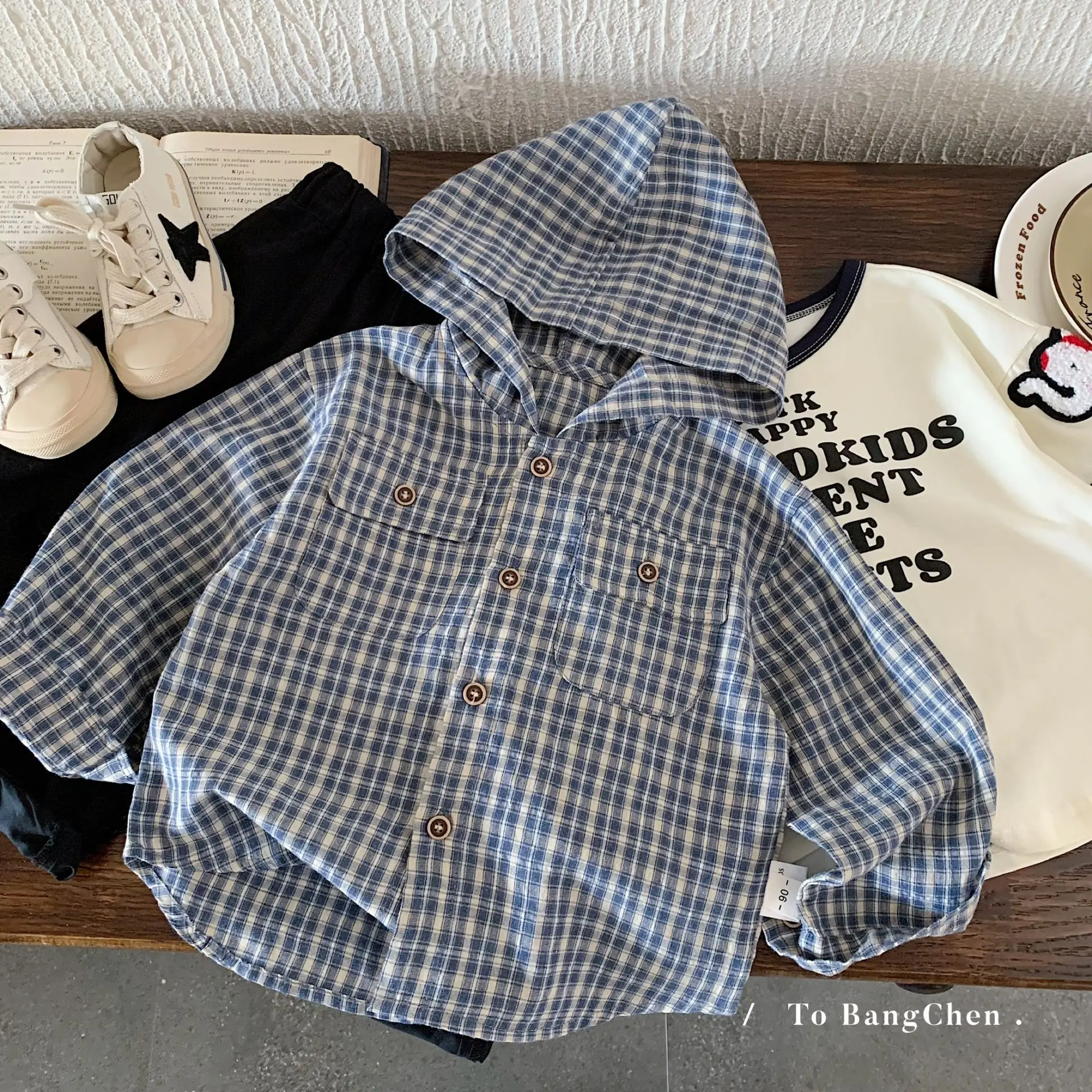 

2025 Autumn New Children's Jacket Boys Foreign Plaid Hooded Autumn Clothes for Boys