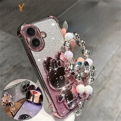 Glitter Mirror Rabbit Phone Holder Case For Honor 200 Pro 100 90 80 70 60 50 SE X9A X60 Magic 6 Anti-knock Stand Back Cover