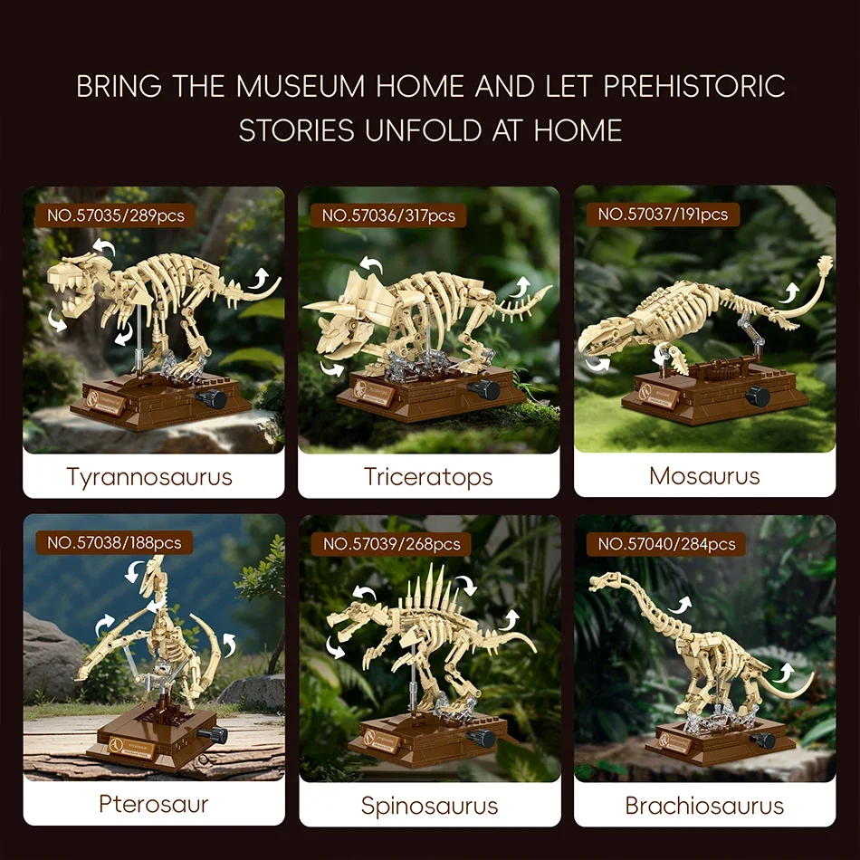 Blocchi da Costruzione di Scheletri di Dinosauri Fossili Giurassici, T-Rex, Triceratopo, Spinosauro, Mosasauro, Brachiosaurus, Giocattoli per Bambini