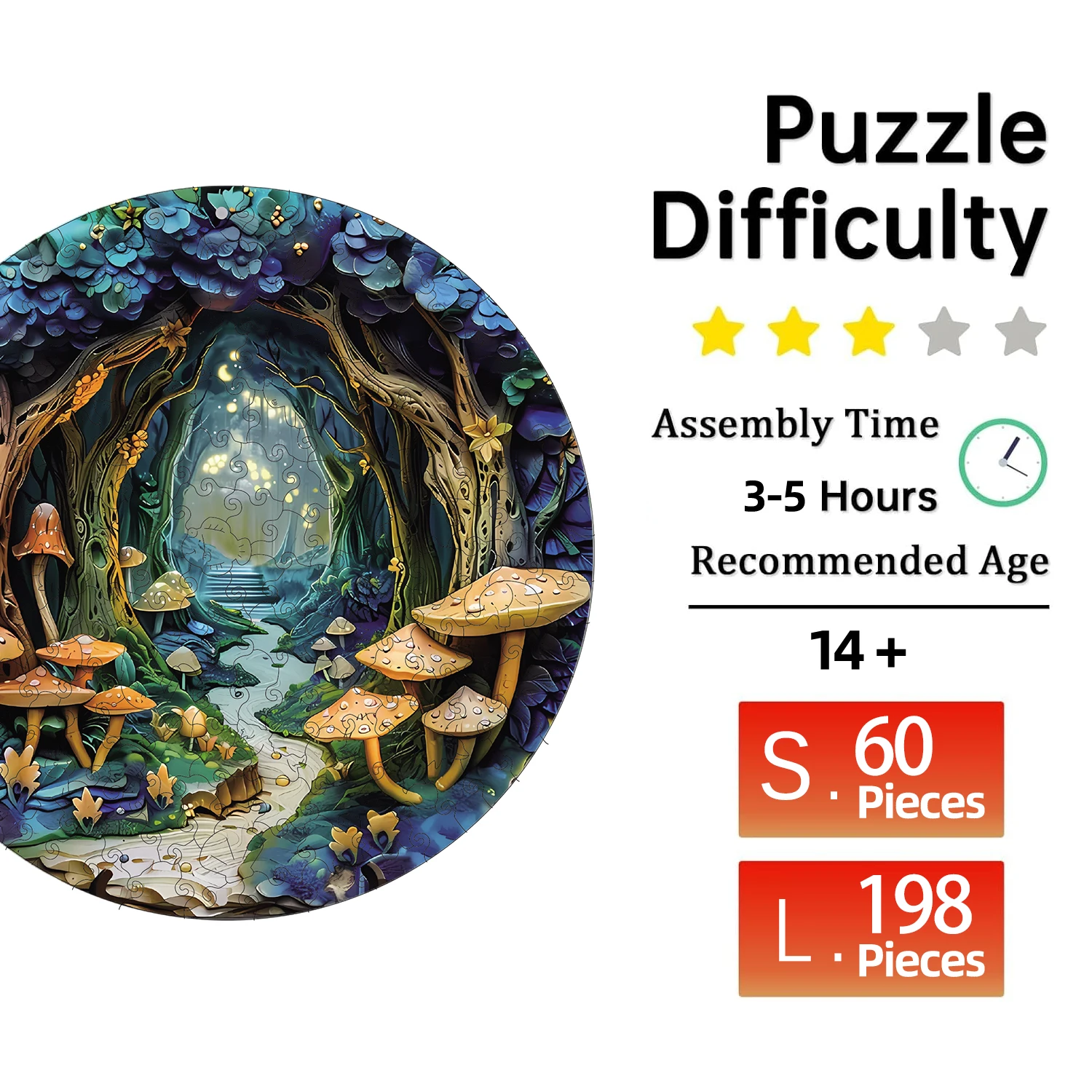 Forest Mushroom Path Wooden Puzzle, High Difficulty Toys Puzzle, Concentration Training For Adults, Home Decor