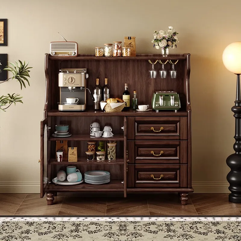 

Black walnut furniture, French retro solid wood dining side cabinet, American living room integrated against the wall